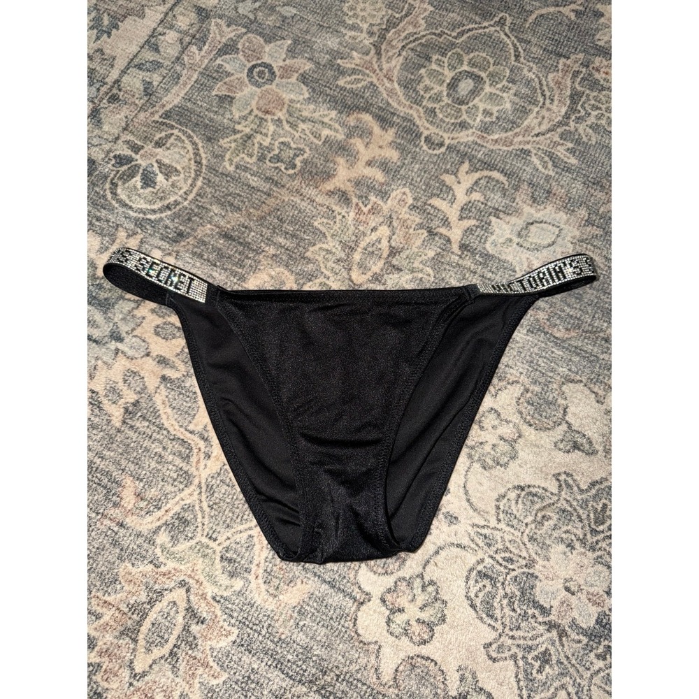 Victoria's Secret Rhinestone Logo Bikini Bottoms Black